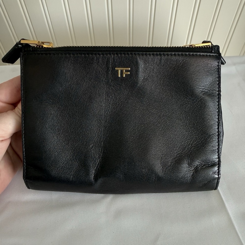 Tom Ford TF Black Leather Clutch Bag Pouch Cosmetic Bag Case Wallet